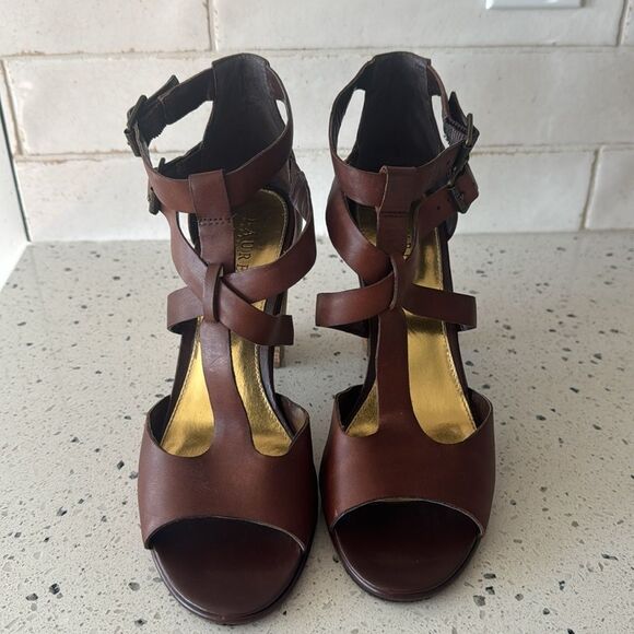 Lauren Ralph Lauren Octavia Brown Strappy Block Heel Sandals Open Toe Size 10 - Picture 2 of 12